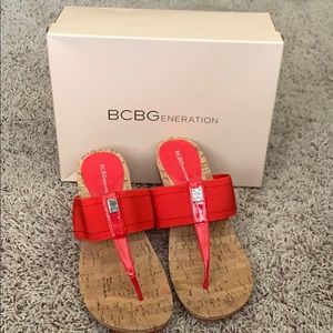 Red BCBG Cork Wedged Heel Sandals - NVW